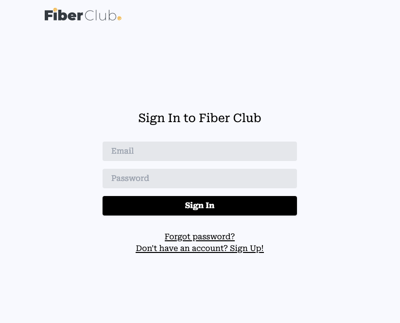 The sign in page for the Fiber Club designer portal.
